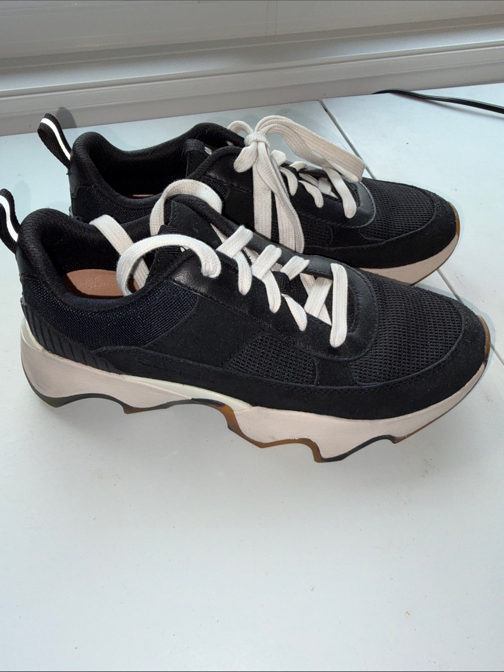 Sorel Black and White Chunky Lace-Up Women's Sneakers